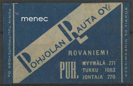 Tulitikkuetiketti, Pohjolan Rauta, Rovaniemi 