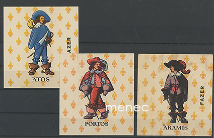 Makeisetikettejä, kolme muskettisoturia 