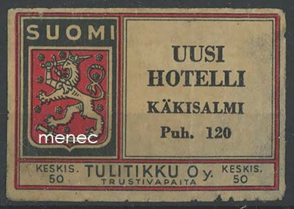 Tulitikkuetiketti, Uusi Hotelli, Käkisalmi 