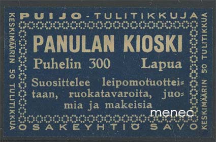 Tulitikkuetiketti, Panulan Kioski, Lapua 