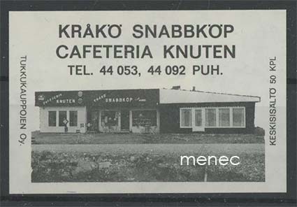 Tulitikkuetiketti, Cafeteria Knuten, Kråkö, Porvoo 