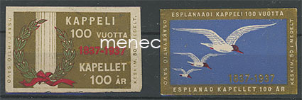 Tulitikkuetikettejä, Esplanadikappeli 100 vuotta, Helsinki, 2 kpl 