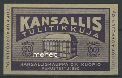 Tulitikkuetiketti, Kansallistulitikkuja, musta. Kansalliskauppa O.Y., Kuopio 