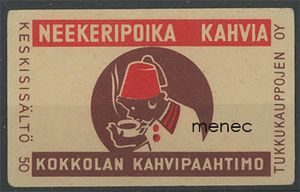 Tulitikkuetiketti, Neekeripoika kahvia. Kokkolan Kahvipaahtimo 