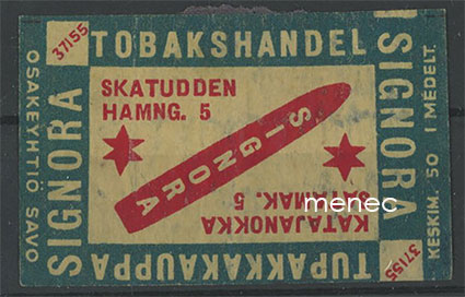 Tulitikkuetiketti, Tupakkakauppa Signora, Katajanokka, Helsinki 