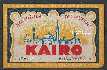 Tulitikkuetiketti, Ravintola Kairo, Helsinki 