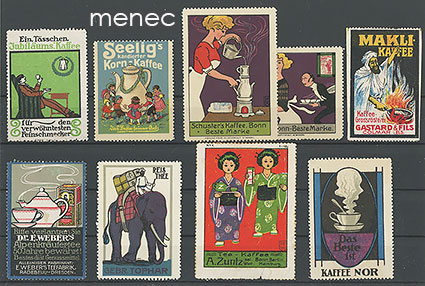 Eurooppalaisia mainosmerkkejä, kahvia ja teetä, 9 kpl 