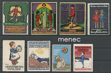 Eurooppalaisia mainosmerkkejä, lapsia, 8 kpl 