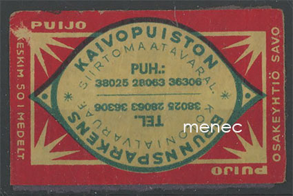 Tulitikkuetiketti, Kaivopuiston Siirtomaatavara, Helsinki 