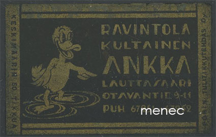 Tulitikkuetiketti, Ravintola Kultainen Ankka, Lauttasaari, Helsinki 