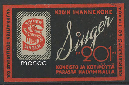 Tulitikkuetiketti, Singer '201', kodin ihannekone 