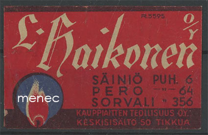 Tulitikkuetiketti, Säiniö, Pero, Sorvali 