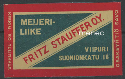 Kauppiasetiketti, Fritz Stauffer Oy, meijeriliike, Viipuri 