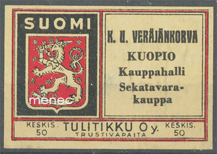 Kauppiasetiketti, K. U. Veräjänkorva, Kuopio 