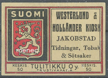 Kauppiasetiketti, Westerlund & Holländer Kiosk, Pietarsaari 