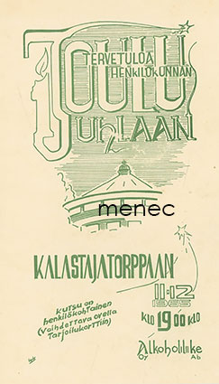 Oy Alkoholiliike Ab, henkilökunnan kutsukortti 11.12.1965 Kalastajatorppaan 
