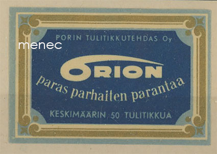 Tulitikkuetiketti, Orion 