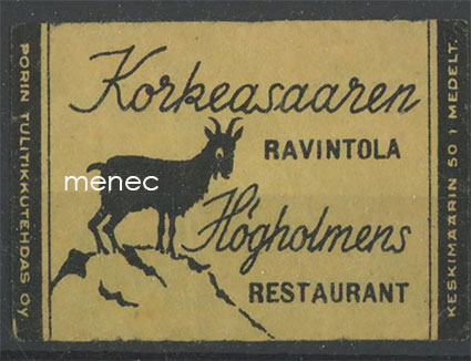 Tulitikkuetiketti, Korkeasaaren Ravintola, Helsinki 