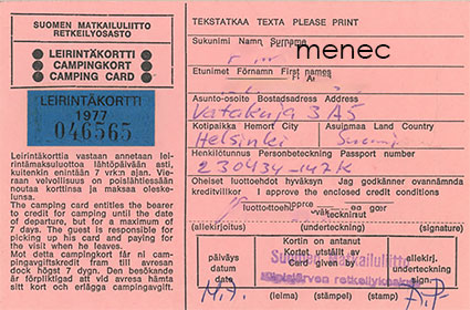 Leirintäkortti 1977 
