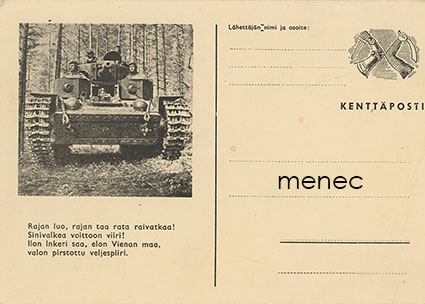 Kenttäpostikortti, panssarivaunu, Rajan luo ... 