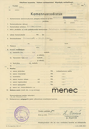 Komennustodistus 1944 