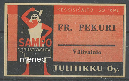Seppä-etiketti, Fr. Pekuri, Välivainio, Oulu 