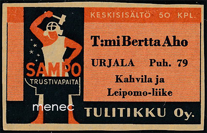Seppä-etiketti, T:mi Bertta Aho, Urjala 