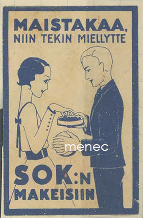 Tulitikkuetiketti, Maistakaa, niin tekin miellytte SOK:n makeisiin, sininen 