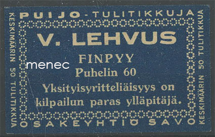 Kauppiasetiketti, V. Lehvus, Finpyy, Pori 