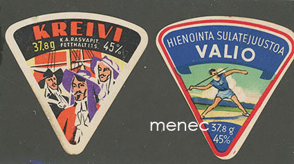 Kreivi- ja Valio -juustojen pienoisetiketit 