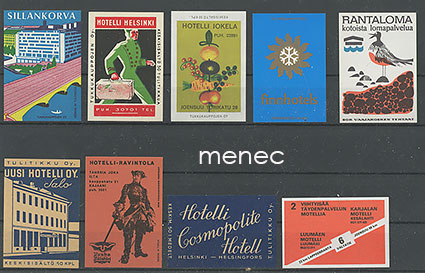 Tulitikkuetikettejä, hotelleja, 9 kpl 