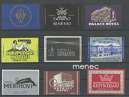 Tulitikkuetikettejä, hotelleja, 9 kpl 