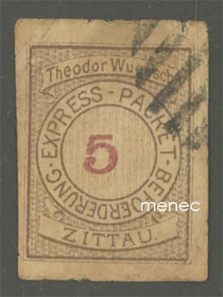 Saksa, paikallisposti, Zittau, Theodor Wuensch, 3 Pf 