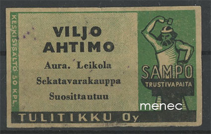 Seppä-etiketti, vihreä, Viljo Ahtimo, Aura, Leikola 