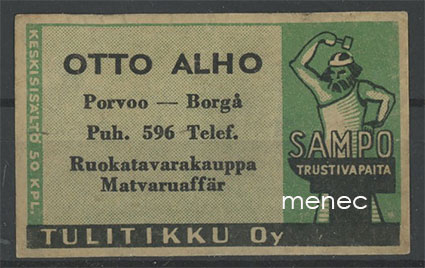 Seppä-etiketti, vihreä, Otto Alho, Porvoo 