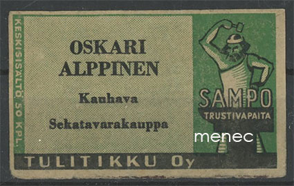 Seppä-etiketti, vihreä, Oskari Alppinen, Kauhava 