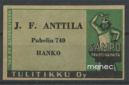 Seppä-etiketti, vihreä, J. F. Anttila, Hanko 