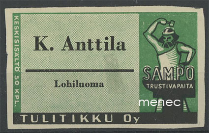 Seppä-etiketti, vihreä, K. Anttila, Lohiluoma, Kurikka 
