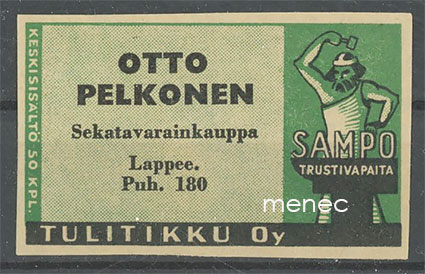 Seppä-etiketti, vihreä, Otto Pelkonen, Lappee 