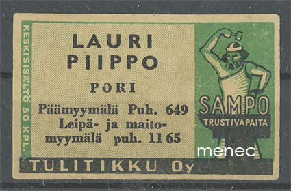 Seppä-etiketti, vihreä, Lauri Piippo, Pori 