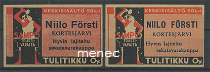 Seppä-etiketti, Niilo Försti, Kortesjärvi (Kauhava), 2 erilaista 