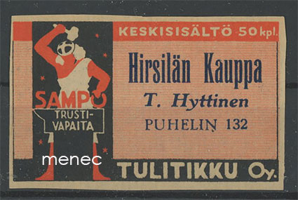 Seppä-etiketti, Hirsilän Kauppa T. Hyttinen, Orivesi 
