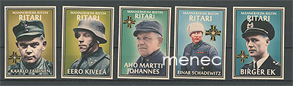 Mannerheim-ristin ritarit, vintage-tikkuetikettejä, 5 kpl 