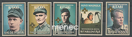Mannerheim-ristin ritarit, vintage-tikkuetikettejä, 5 kpl 