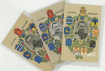 Mannerheim, kolme eri laitosta vaakunakortista 