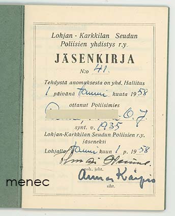 Lohjan - Karkkilan Seudun Poliisien yhdistys r.y., jäsenkirja  