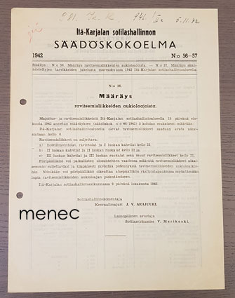 Itä-Karjalan sotilashallinnon säädöskokoelma  1942,56