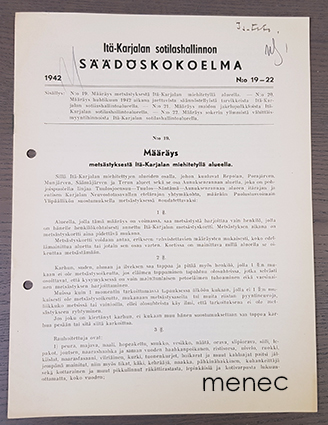 Itä-Karjalan sotilashallinnon säädöskokoelma  1942,19
