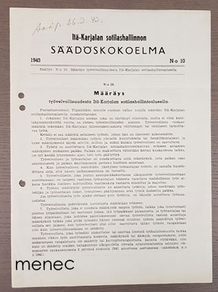 Itä-Karjalan sotilashallinnon säädöskokoelma  1943,10