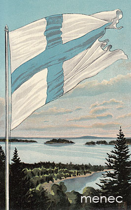 Suomen lippu maisemassa ja Suomen laulun sanat 